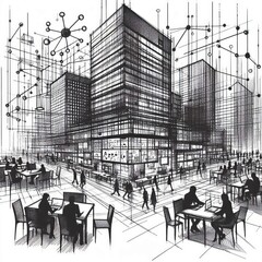 Ink Sketch Rough hand drawn ink sketches of office environments