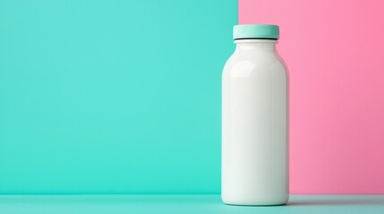 White wellness drink bottle standing on pastel pink and turquoise background