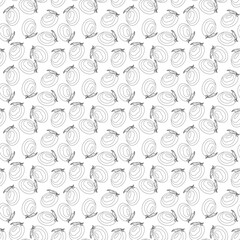 Mango outline seamless pattern on white background. Wrapping paper, gift card, poster, banner design. Home decor, modern textile print. Summer bright geometric fruits patterned.
