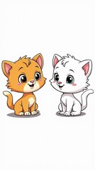 Fototapeta premium Cute Cartoon Kittens in Color and Outline Illustration