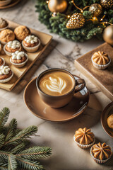 Melange coffee with Swedish fika pastries in mocha mousse tones