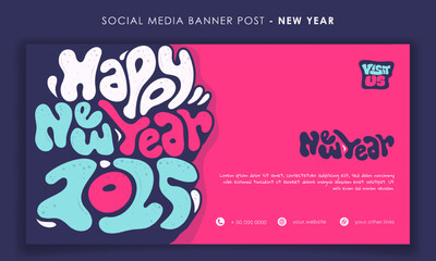 Banner template design with typography design of happy new year 2025 in cartoon 3d design