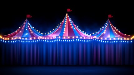 Illuminated Circus Tent Three Conjoined Tops At Night