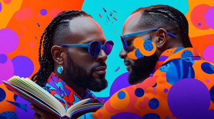 of a man reading a book on communication, blended with an image of continuous learning and improvement. | [men's]:[communication skills] 