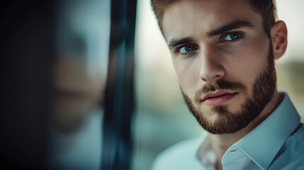 of a man's facial expressions during a conversation, integrated with an image of emotional intelligence and empathy. | [men's]:[communication skills] 