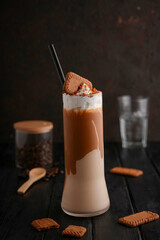 Lotus (Biscoff Milkshake) biscuit drink , dark background