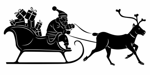 illustration of Santa sleigh and reindeer , vector drawing