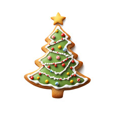 Christmas tree ginger cookies isolated on white background.