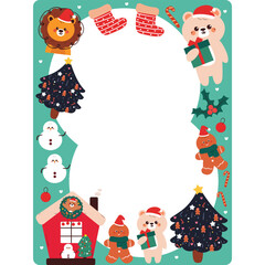 hand drawing cartoon cute frame with christmas theme doodle sticker. cute frame for card holder, photo frame