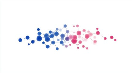Fototapeta premium Abstract depiction of molecular structures with vibrant blue and red spheres on a white background, illustrating scientific concepts related to chemistry and biology.