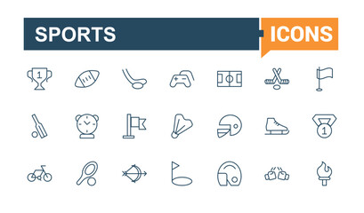 Team Sports line icons set. Includes thin line timer, line, shoes, soccer ball, medical, medal, play and more. Outline symbol collection. Editable vector illustration.
