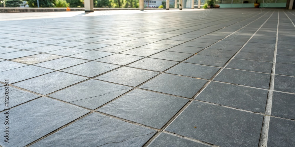 Fototapete a perspective shot of a tiled floor, showcasing the intricate pattern and subtle texture of the indi