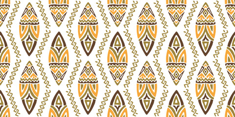 Seamless African pattern with leaf shield. Savanna tribal vector ornament. Hand drawn weave ethnic carpet. Modern geo print on textile. Ancient rug design for bohemian interior