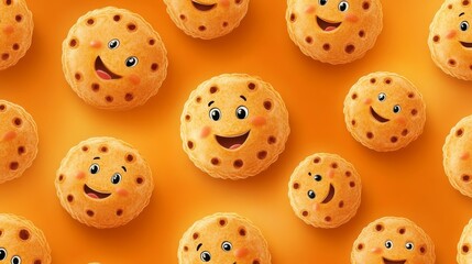 Obraz premium Bright orange background with cheerful yellow smiley faces for positive vibes vibrant