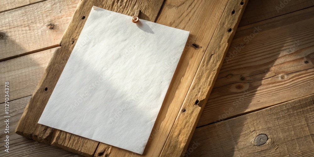 Poster A blank sheet of paper pinned to a piece of weathered wood, a simple background for a message or memo