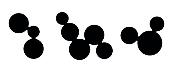 Set of black abstract geometric shape metaballs. Connected figures of liquid molecules. Morph vector design element for banner, collage, logo.