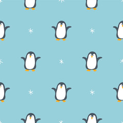 Cute Cartoon penguin seamless pattern background. Vector Illustration.