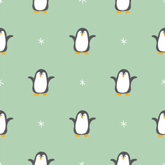 Cute Cartoon penguin seamless pattern background. Vector Illustration.
