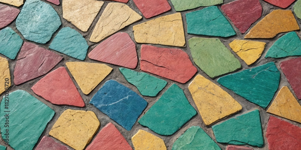 Aufkleber a close-up view of a colorful stone mosaic, showcasing a vibrant pattern of irregularly shaped stone