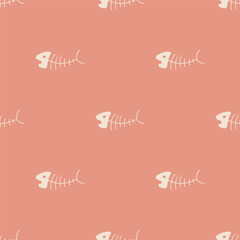 Cute Fish bones Seamless pattern. Cartoon Fish skeleton, background. Vector Illustration.