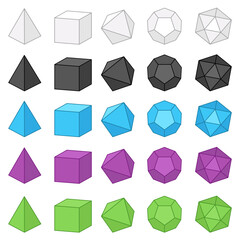 3d Geometric Solid Form Clipart or Dice Shape Blank Templates, Colorful Geometry Illustrations