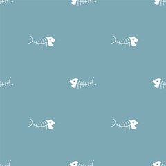 Cute Fish bones Seamless pattern. Cartoon Fish skeleton, background. Vector Illustration.