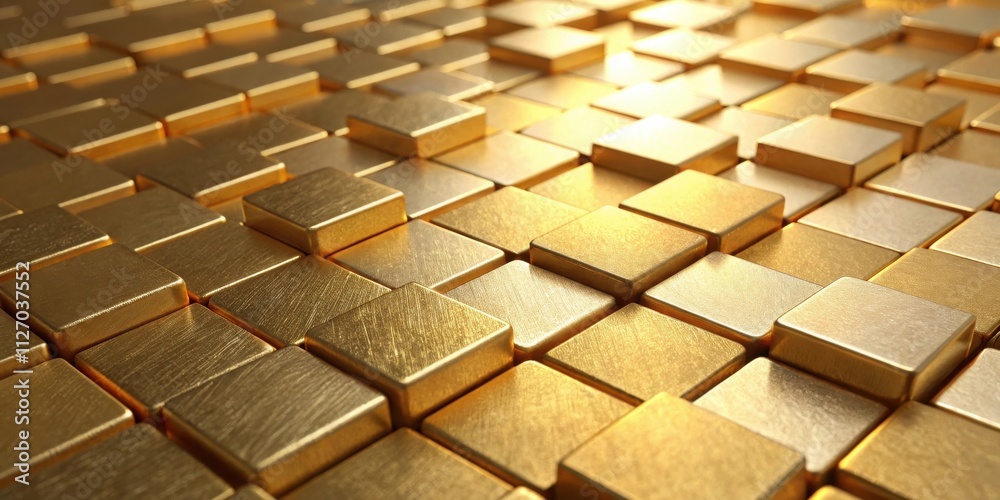 Aufkleber A seamless pattern of textured gold squares creating a dynamic, almost three-dimensional, surface with subtle highlights and shadows.