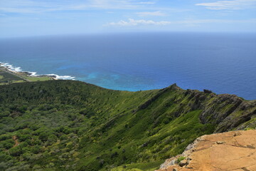 Hiking in the green lush mountains of Oahu island, Hawaii