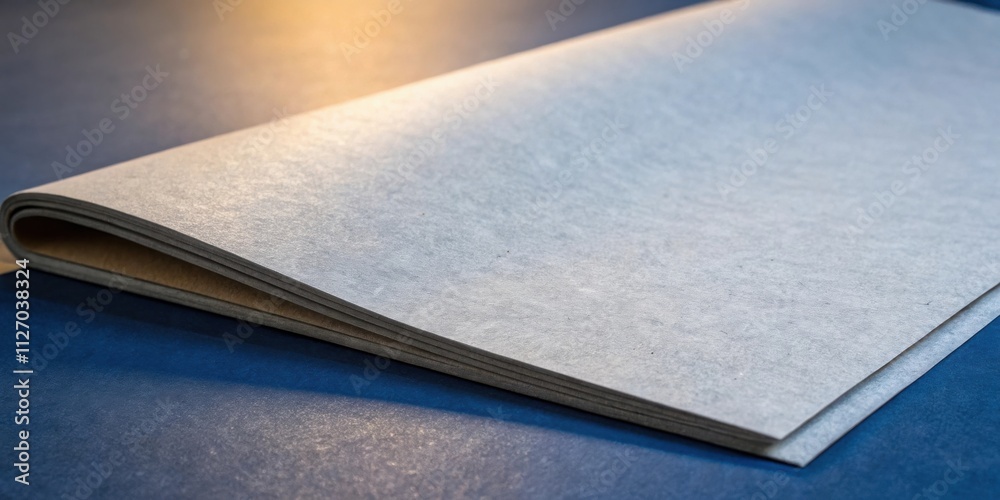 Leinwandbilder A Stack of Smooth Paper Sheets Laying on a Blue Surface with a Soft Light Source Above