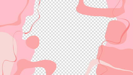 Abstract graphic template with various curved pink colored shapes and lines for wedding invitations and Valentine's Day holiday greetings. Transparent background. Vector illustration.