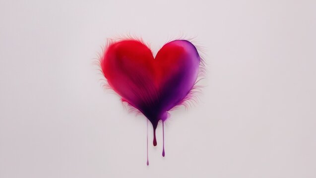 Watercolor pink heart with splashes of paintings on a white background