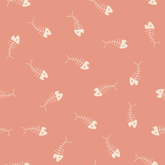 Cute Fish bones Seamless pattern. Cartoon Fish skeleton, background. Vector Illustration.