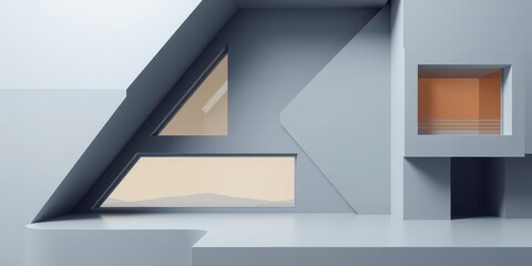 3D illustration of a futuristic modern house with sleek geometric shapes and large windows, abstract, illustration