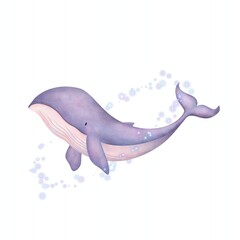The blue whale magical concept illustration isolated in white background