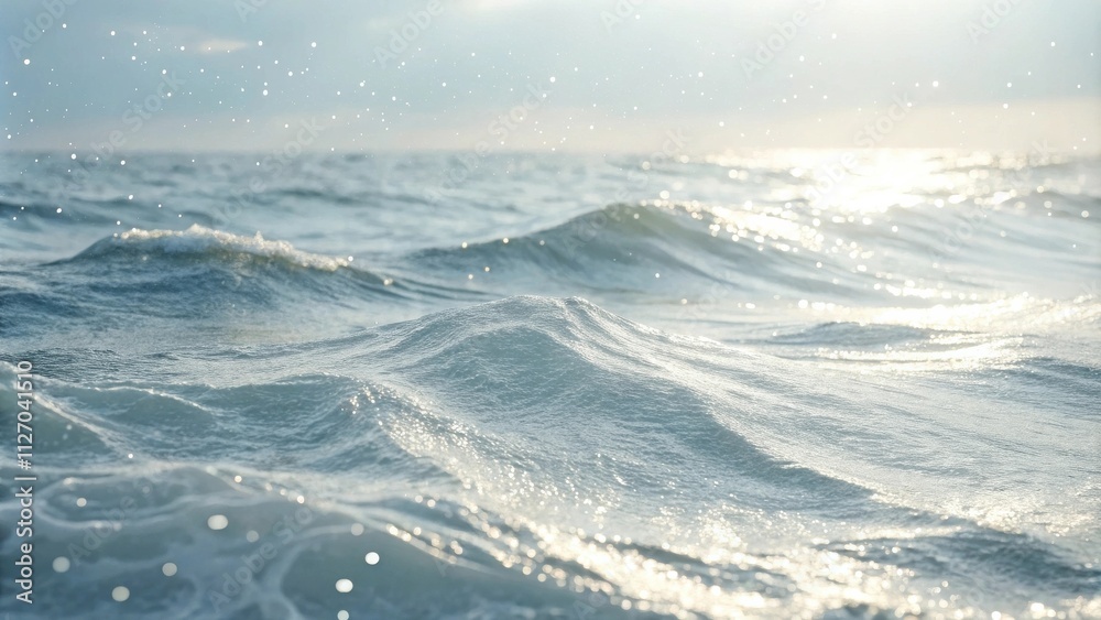 Poster close-up view of sparkling ocean waves with glimmering light reflecting off the water surface