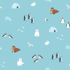 Polar animals seamless pattern. Cute Cartoon arctic animals background. Vector Illustration. © saint_antonio
