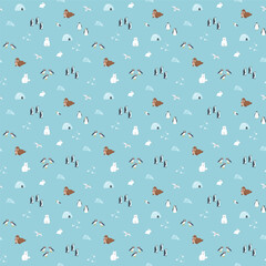 Polar animals seamless pattern. Cute Cartoon arctic animals background. Vector Illustration.