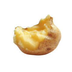 A partially eaten baked potato with a creamy interior, isolated on transparent or white background