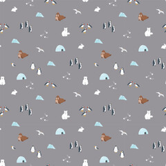 Polar animals seamless pattern. Cute Cartoon arctic animals background. Vector Illustration.