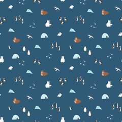 Polar animals seamless pattern. Cute Cartoon arctic animals background. Vector Illustration.