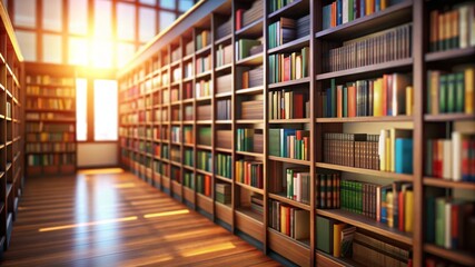 Old classic Library with many shelves and retro books 