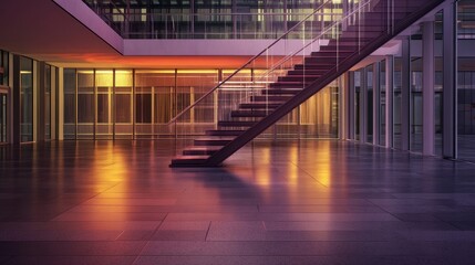 Modern Architectural Interior with Dramatic Lighting and Stairs