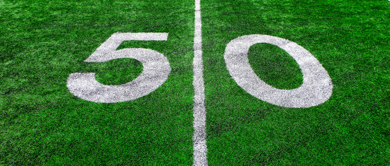 Football Field Green Yard Markers to Goal Line Touchdown Endzone Game Competition