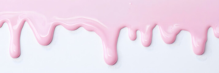 Pastel color pink paint or cream dripping from top on a white background
