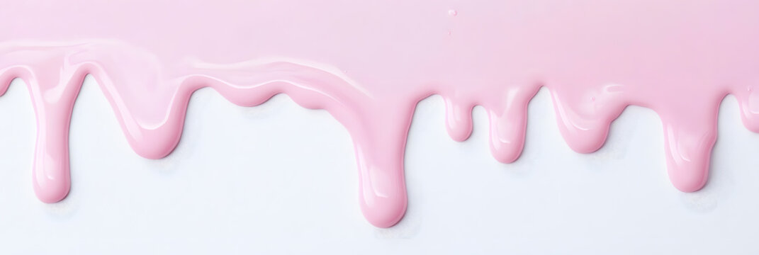 Pastel color pink paint or cream dripping from top on a white background