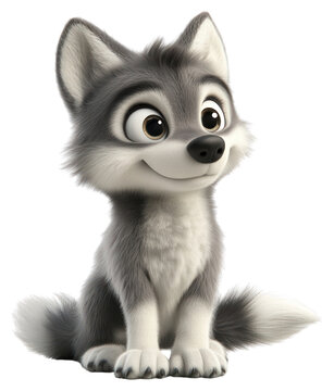 PNG Cute baby wolf cartoon animal style.