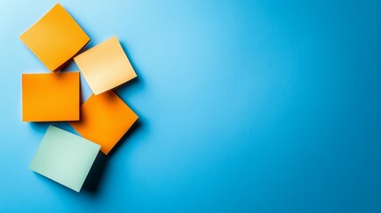 A colorful mix of orange and green sticky notes, ideas reminders piled together