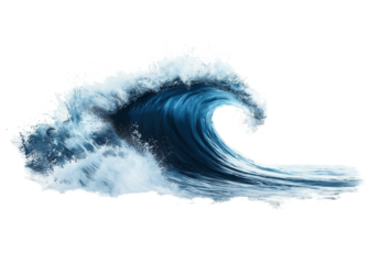 Water wave isolated on a white background, water splash in the air, clean and minimalistic with copy space for text.