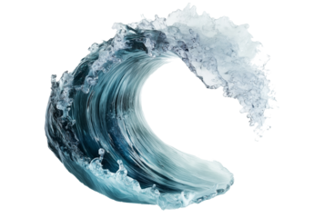 Water wave isolated on a white background, water splash in the air, clean and minimalistic with copy space for text.
