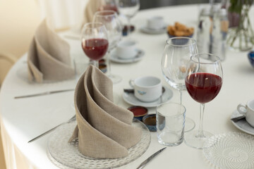 stylishly decorated wedding table at the banquet